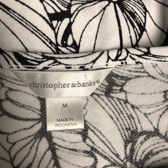 Christopher and Banks Top Womens Size Medium White Black Floral Stretchy Tunic - Picture 5 of 6